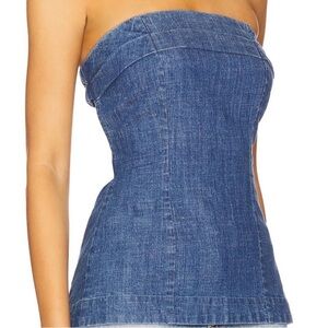 Free People Blue Denim Strapless Tank Top